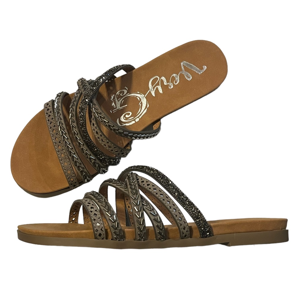 Very G Brown Multi-Strap Slip-On Sandals